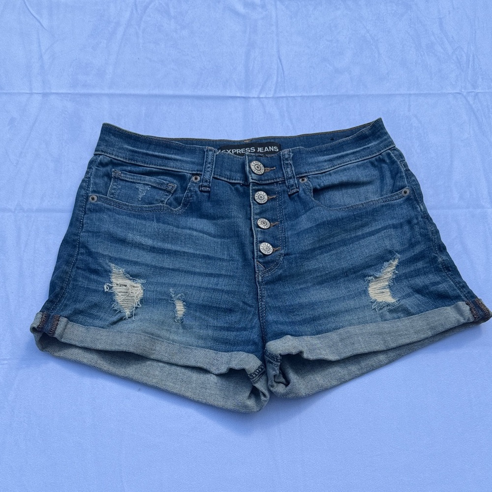 Express Distressed Blue Jean Shorts